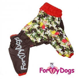 Дождевик для собак ForMyDogs "Цветы" хаки/красный