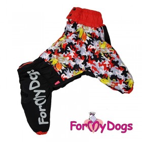 Дождевик для собак ForMyDogs "Цветы" черный/красный